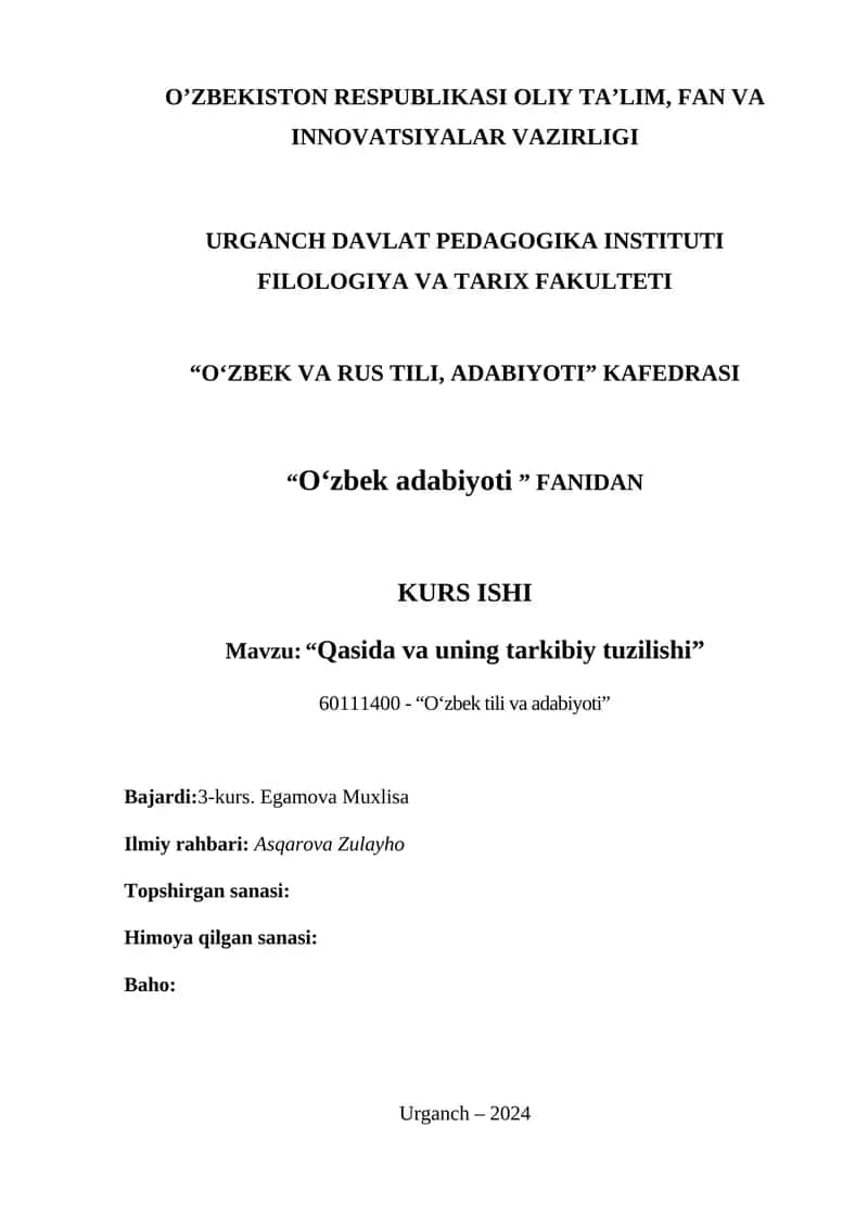 "Qasida va uning tarkibiy tuzilishi"