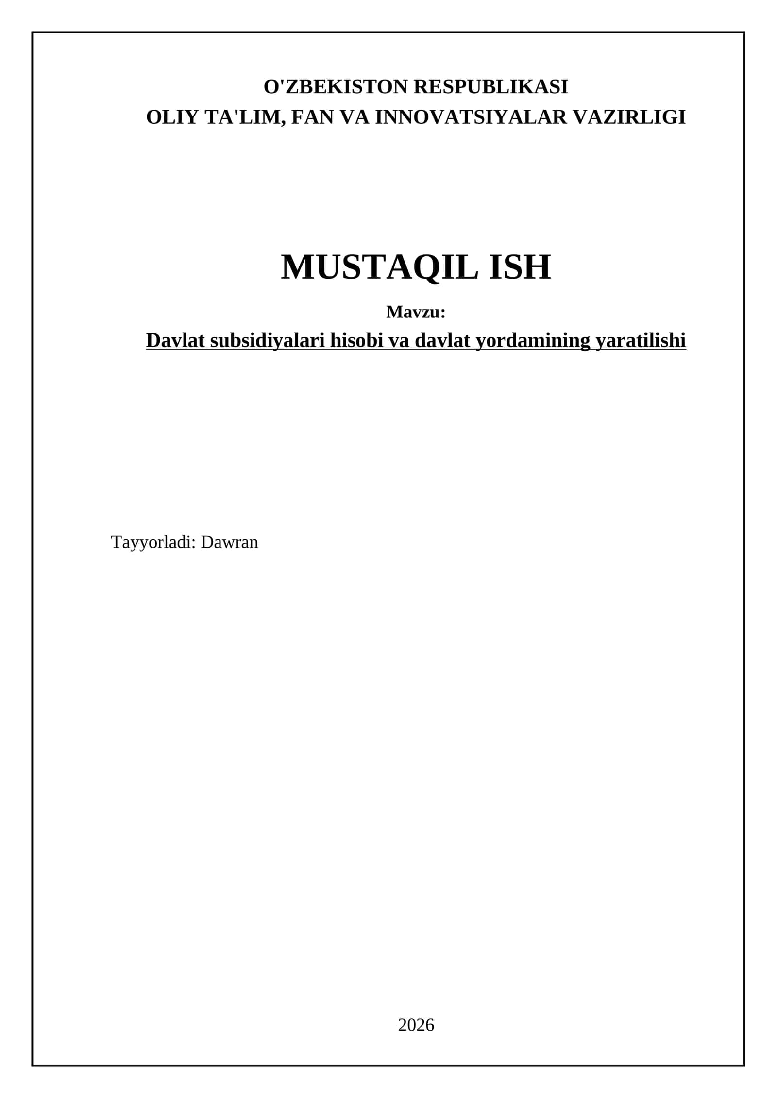 Davlat Subsidiyalari va Yordami