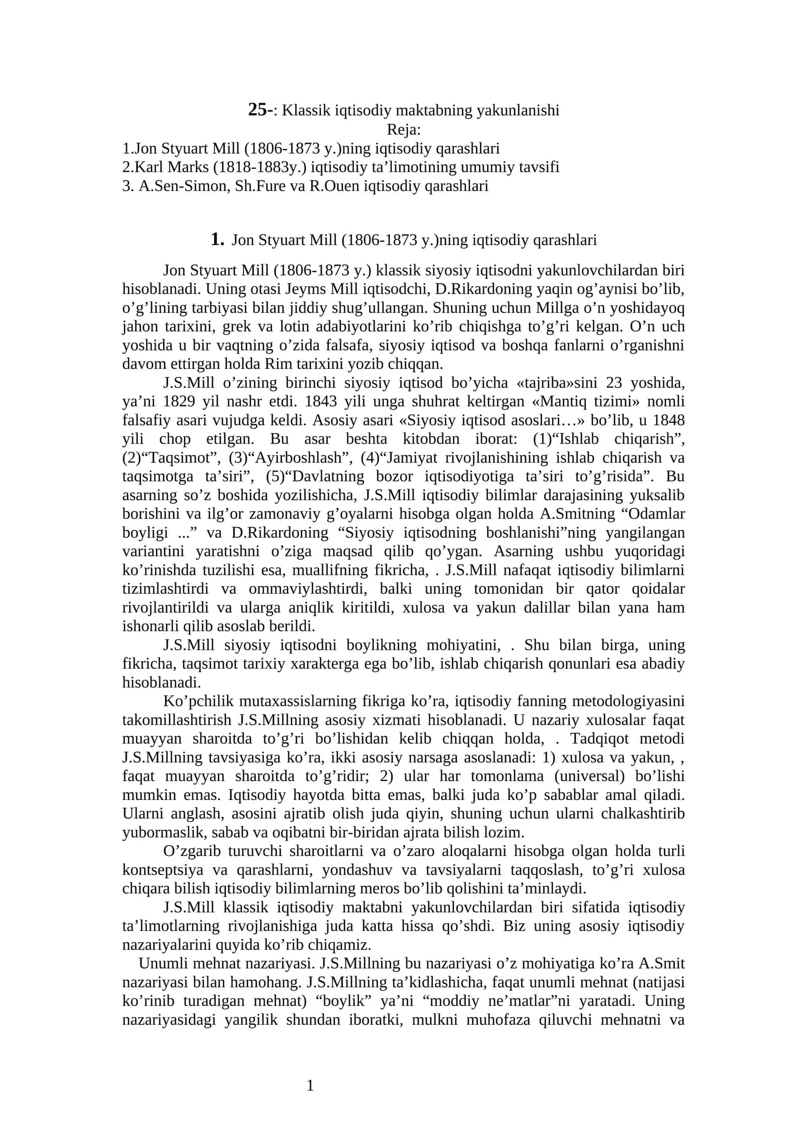 Klassik iqtisodiy maktabning yakunlanishi
