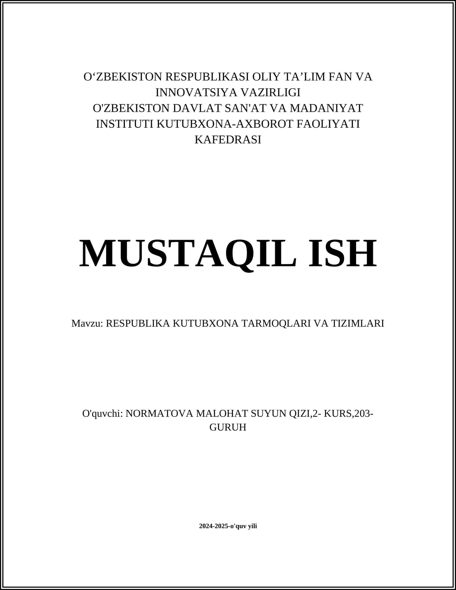 RESPUBLIKA KUTUBXONA TARMOQLARI VA TIZIMLARI