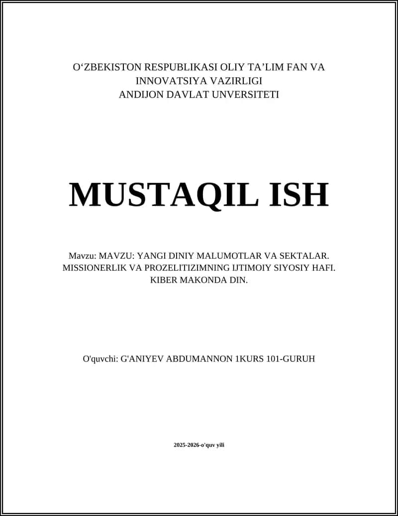 Yangi diniy oqimlar va ularning xususiyatlari