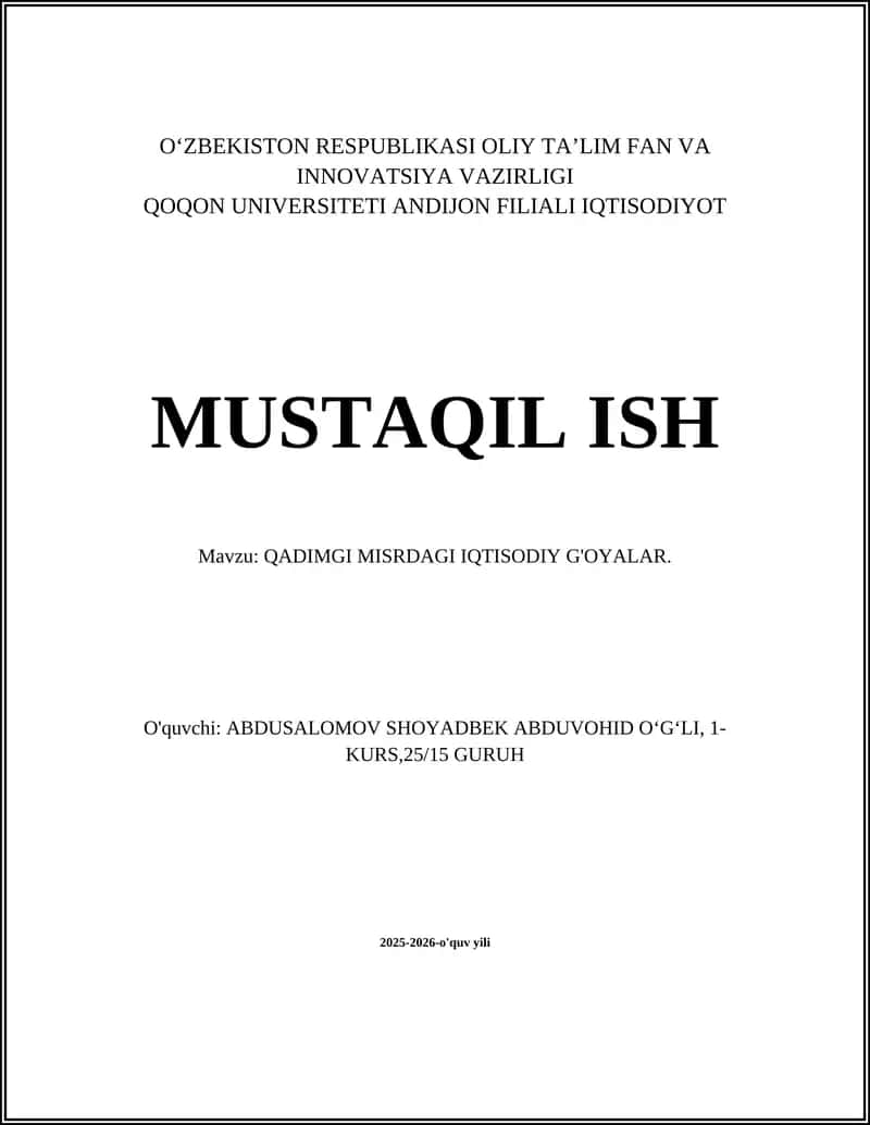 QADIMGI MISRDAGI IQTISODIY G'OYALAR