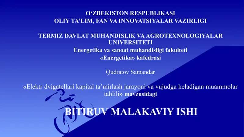 Elektr dvigatellari kapital ta’mirlash jarayoni va vujudga keladigan muammolar tahlili