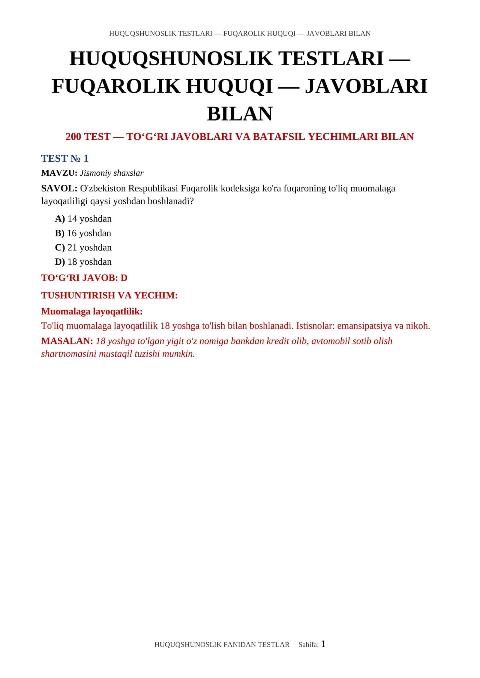 HUQUQSHUNOSLIK TESTLARI