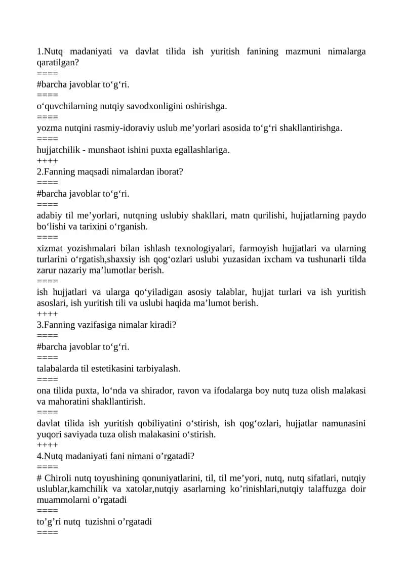 Nutq madaniyati va davlat tilida ish yuritish fanining mazmuni nimalarga qaratilgan?