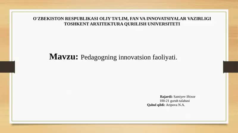 Pedagogning innovatsion faoliyati
