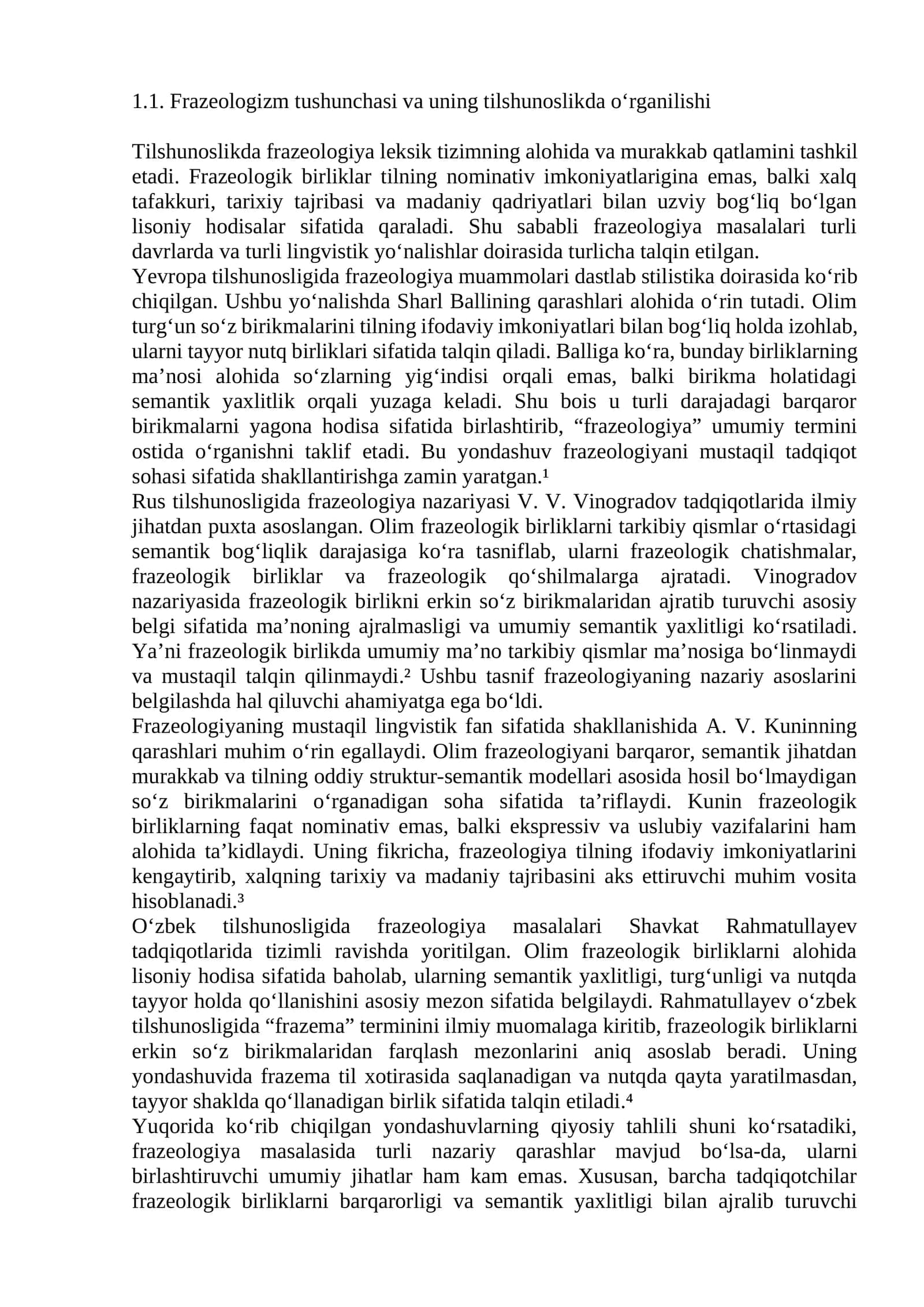 Frazeologizm tushunchasi va uning tilshunoslikda o‘rganilishi