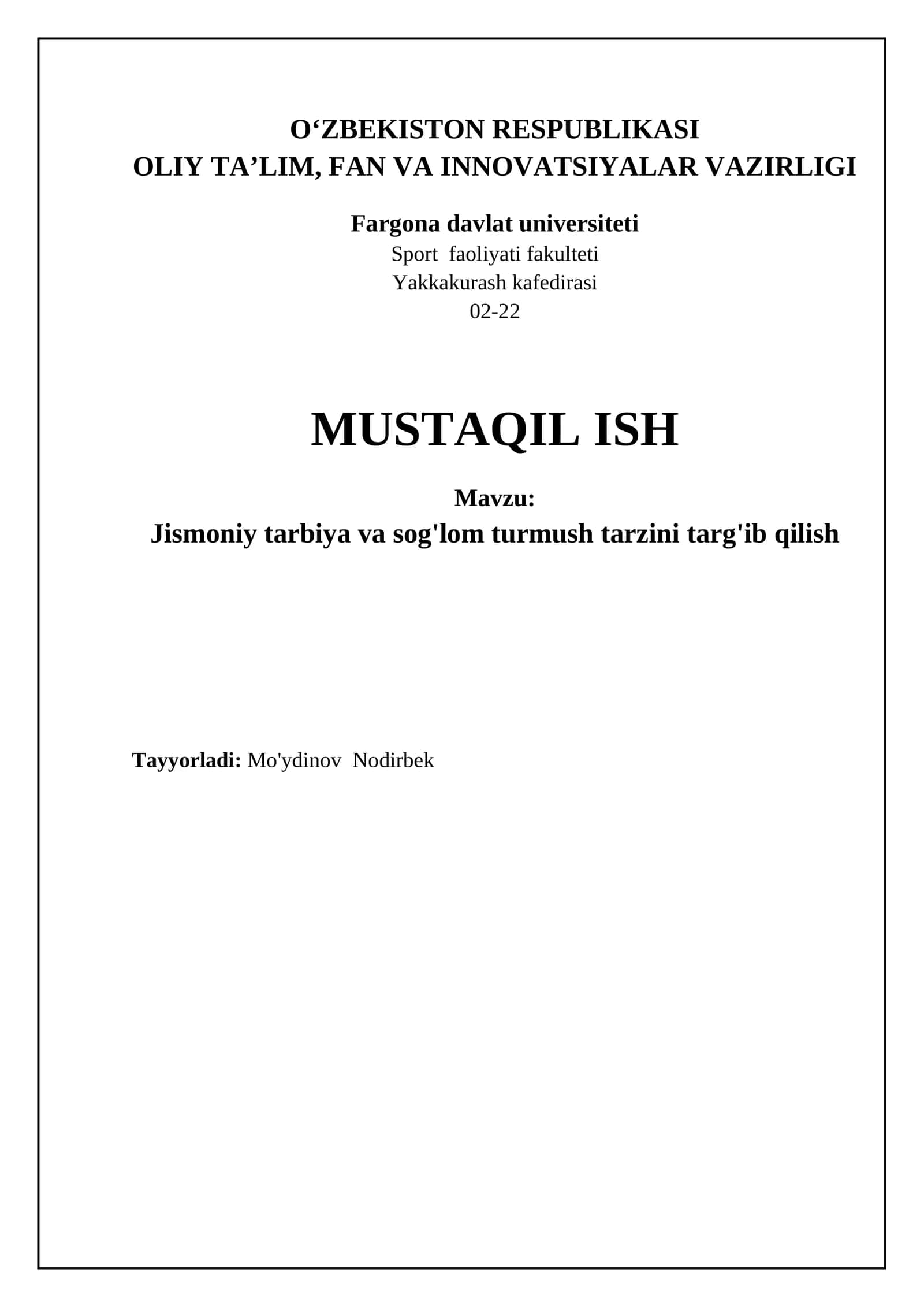 Jismoniy tarbiya va sog'lom turmush tarzini targ'ib qilish