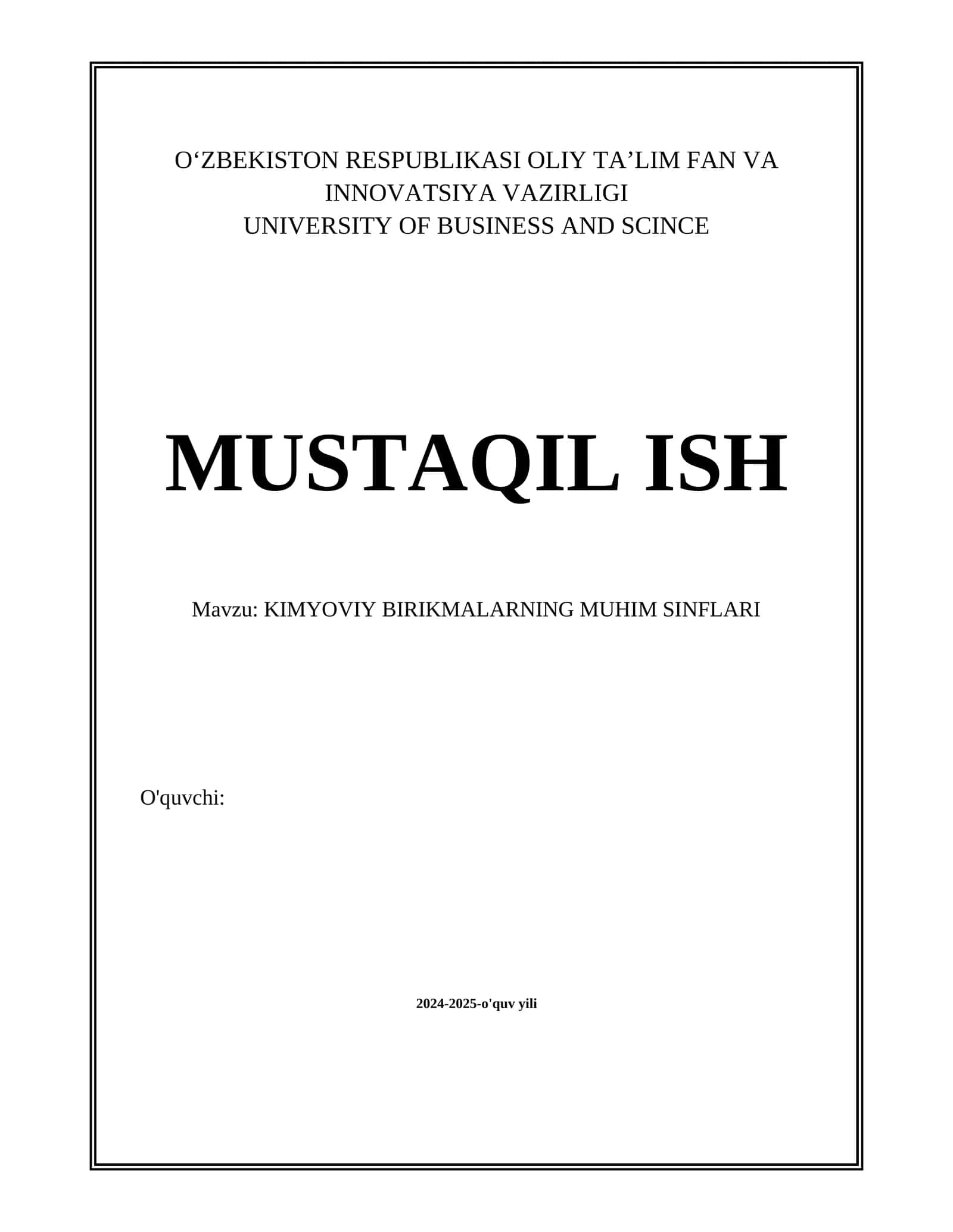 KIMYOVIY BIRIKMALARNING MUHIM SINFLARI