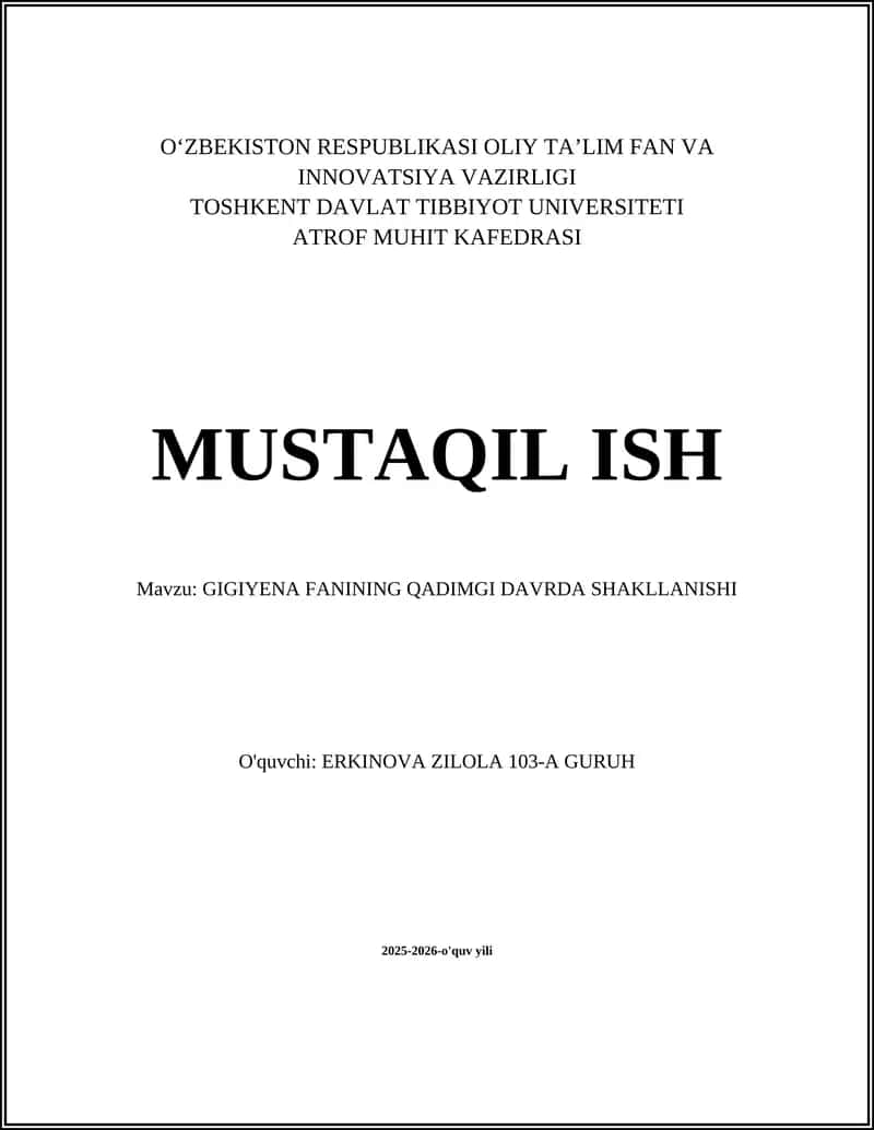 GIGIYENA FANINING QADIMGI DAVRDA SHAKLLANISHI