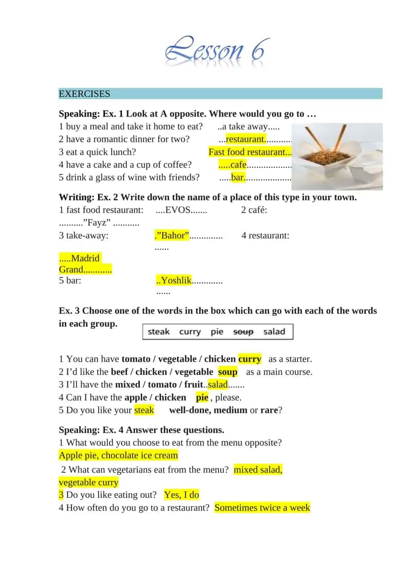 Food and Beverage Exercise