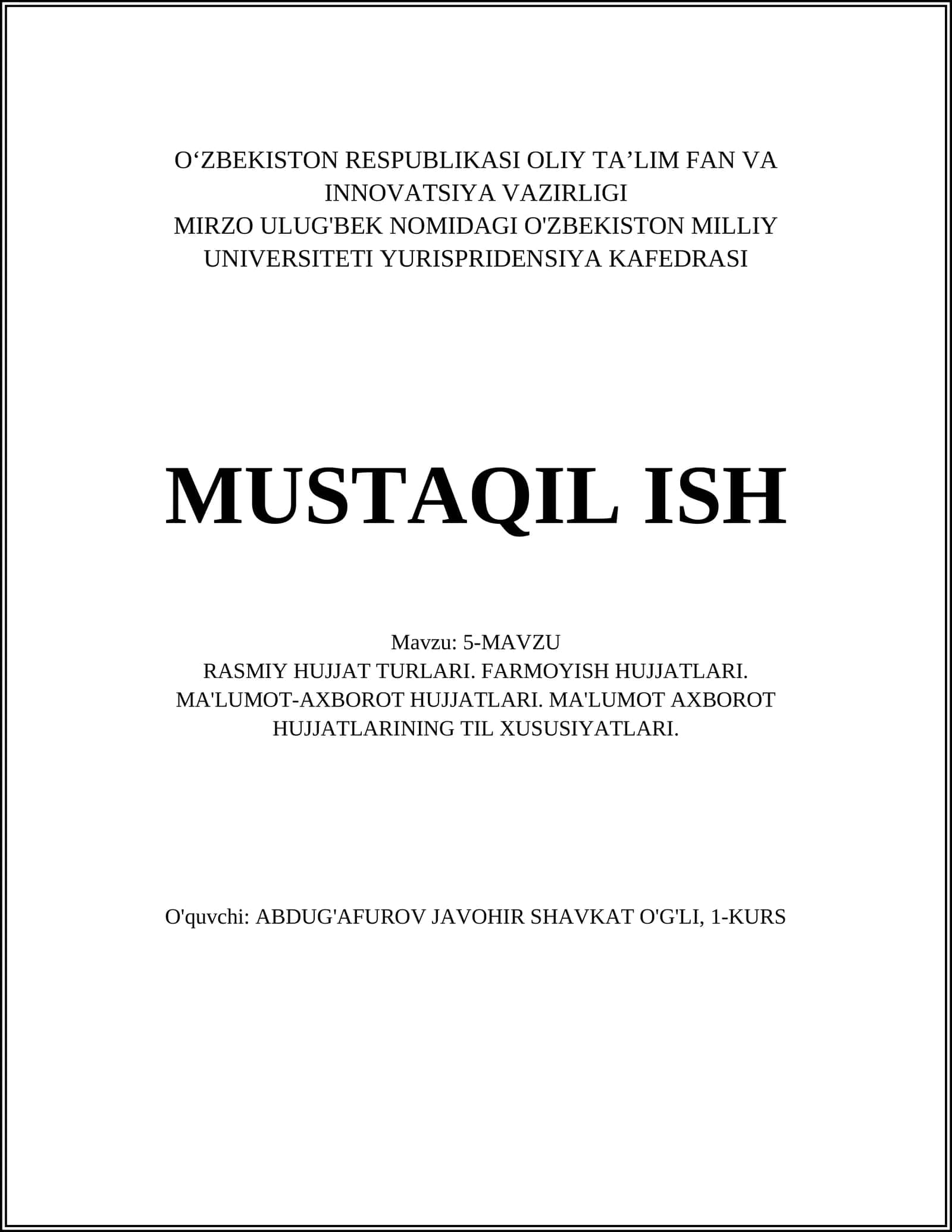 Rasmiy hujjatlarning turlari