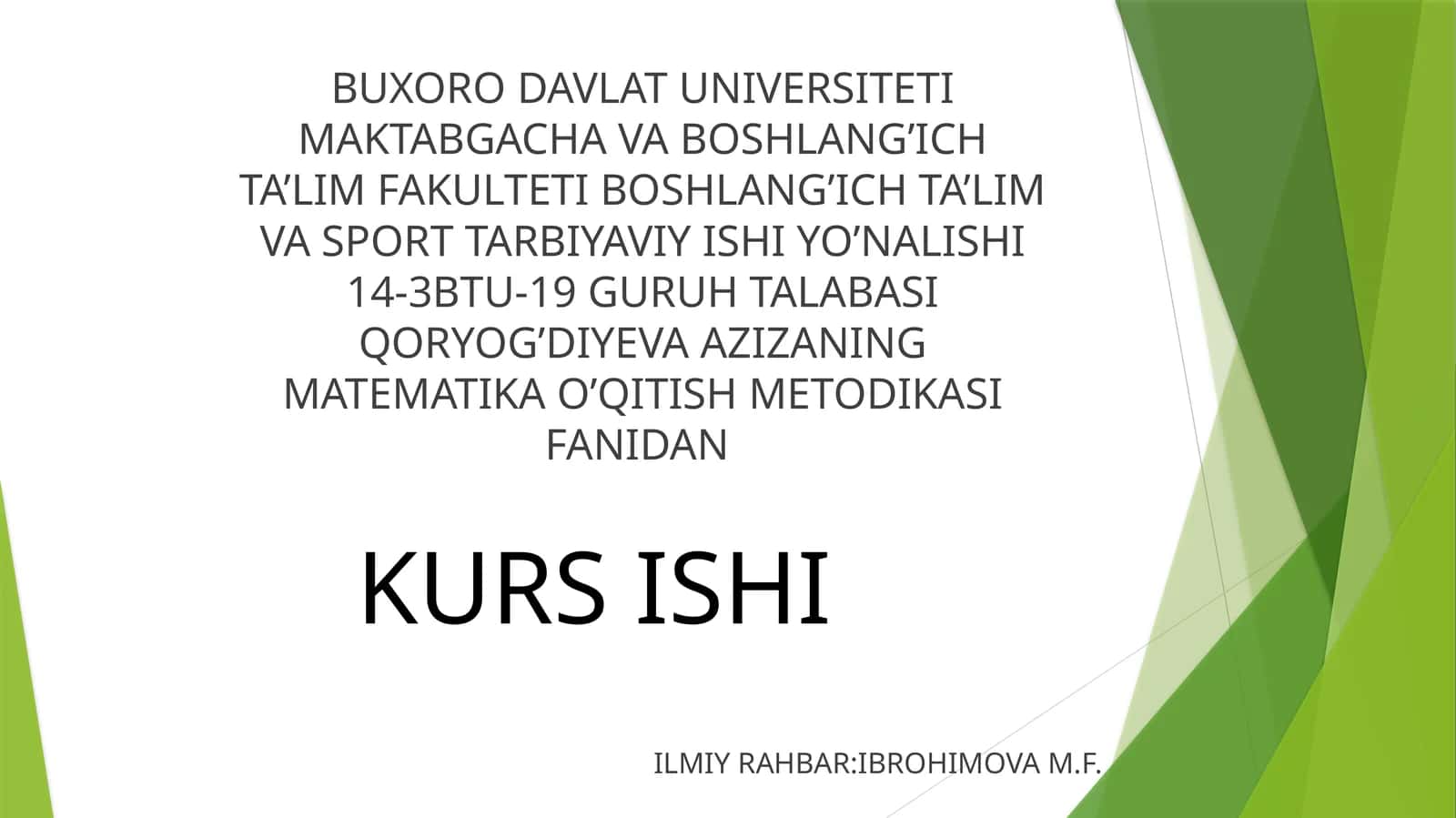 MASALA TURLARI VA ULARNI YECHISH USULLARI