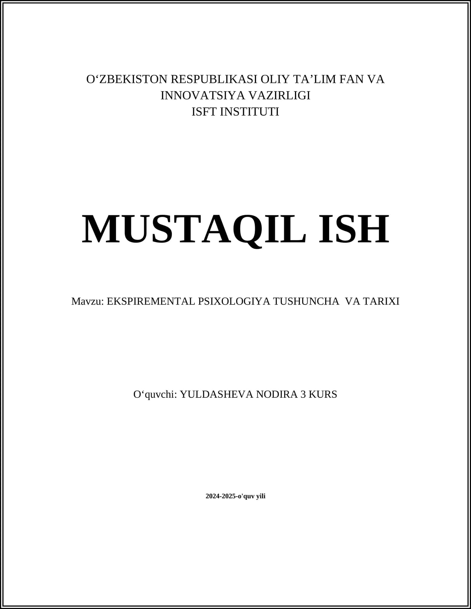 EKSPIREMENTAL PSIXOLOGIYA TUSHUNCHA VA TARIXI