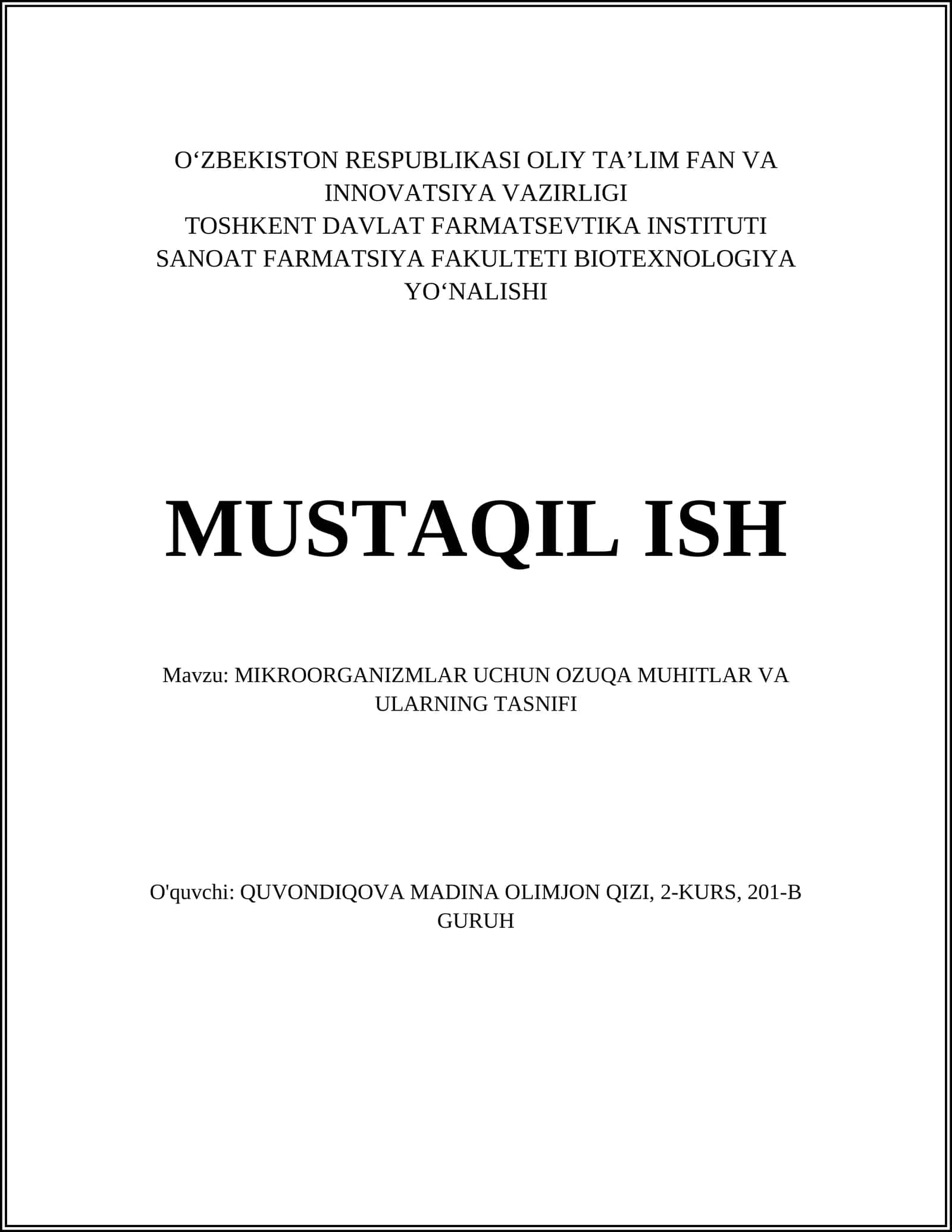 Mikrobiologik ozuqa muhitlarning umumiy ta'rifi