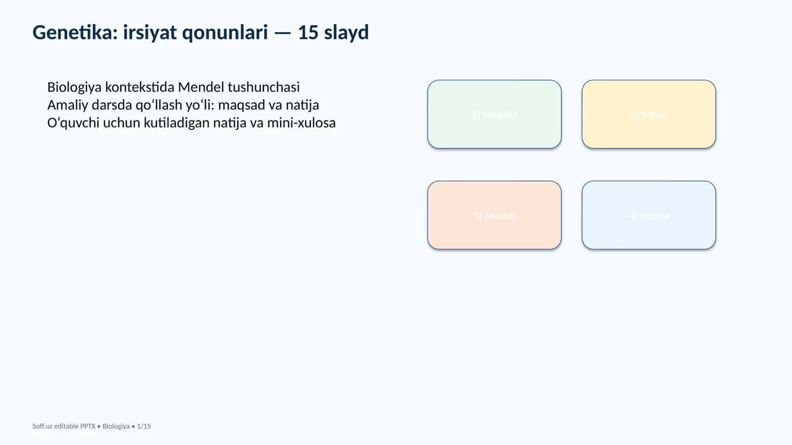 Genetika: irsiyat qonunlari — 15 slayd
