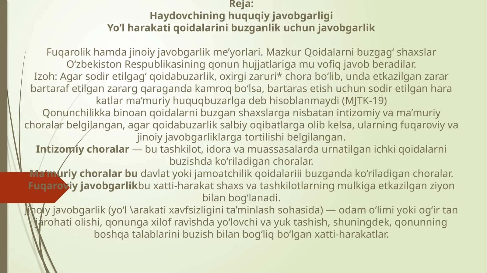 Haydovchining huquqiy javobgarligi