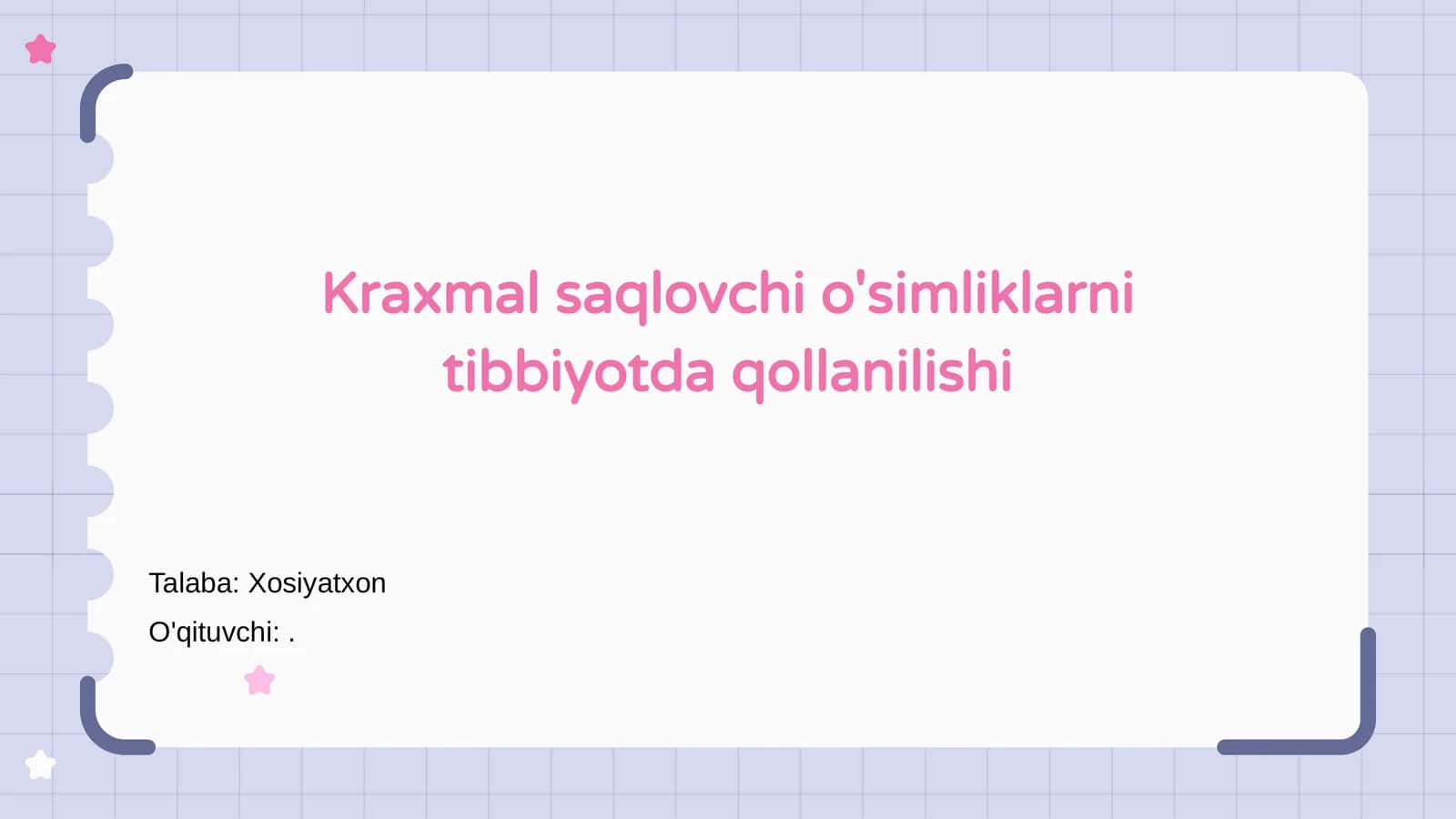 Kraxmal saqlovchi o'simliklarni tibbiyotda qollanilishi
