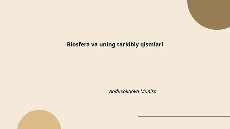 Biosfera va uning tarkibiy qismlari