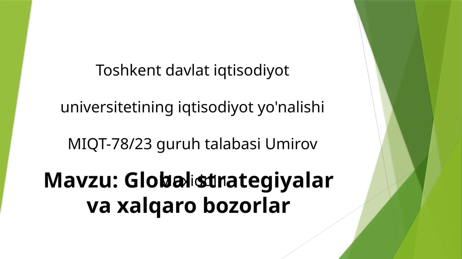 Global strategiyalar va xalqaro bozorlar