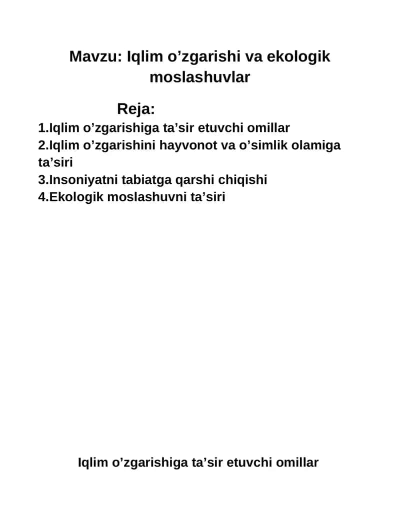 Iqlim o’zgarishi va ekologik moslashuvlar