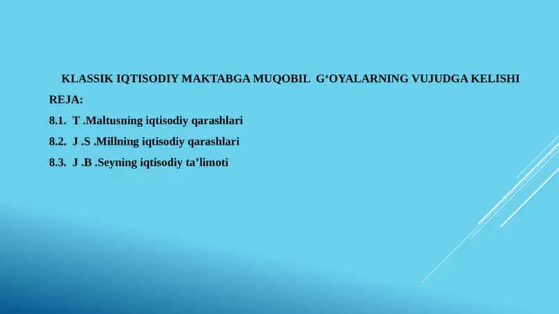 KLASSIK IQTISODIY MAKTABGA MUQOBIL G‘OYALARNING VUJUDGA KELISHI