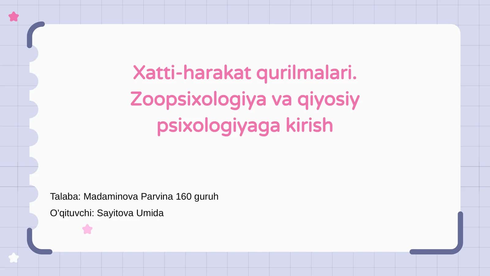 Xatti-harakat qurilmalari. Zoopsixologiya va qiyosiy psixologiyaga kirish