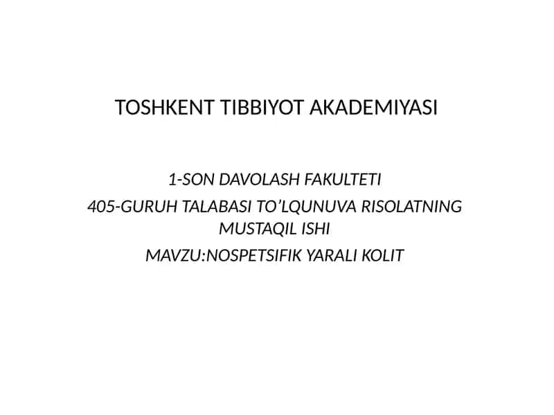 NYK - Buyallig‘lanishli ichak kasalliklaridan biri