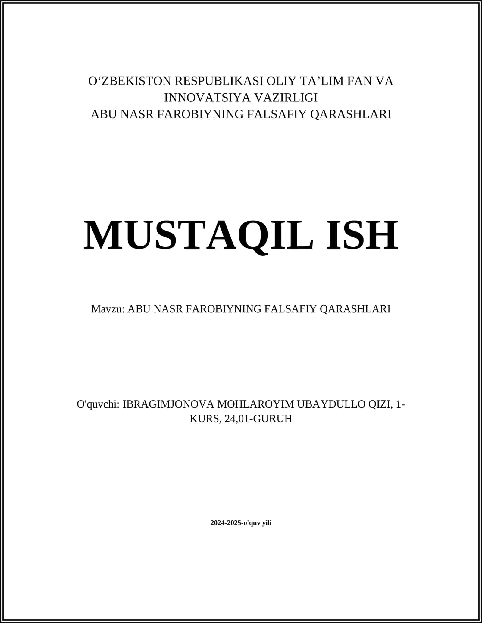 ABU NASR FAROBIYNING FALSAFIY QARASHLARI