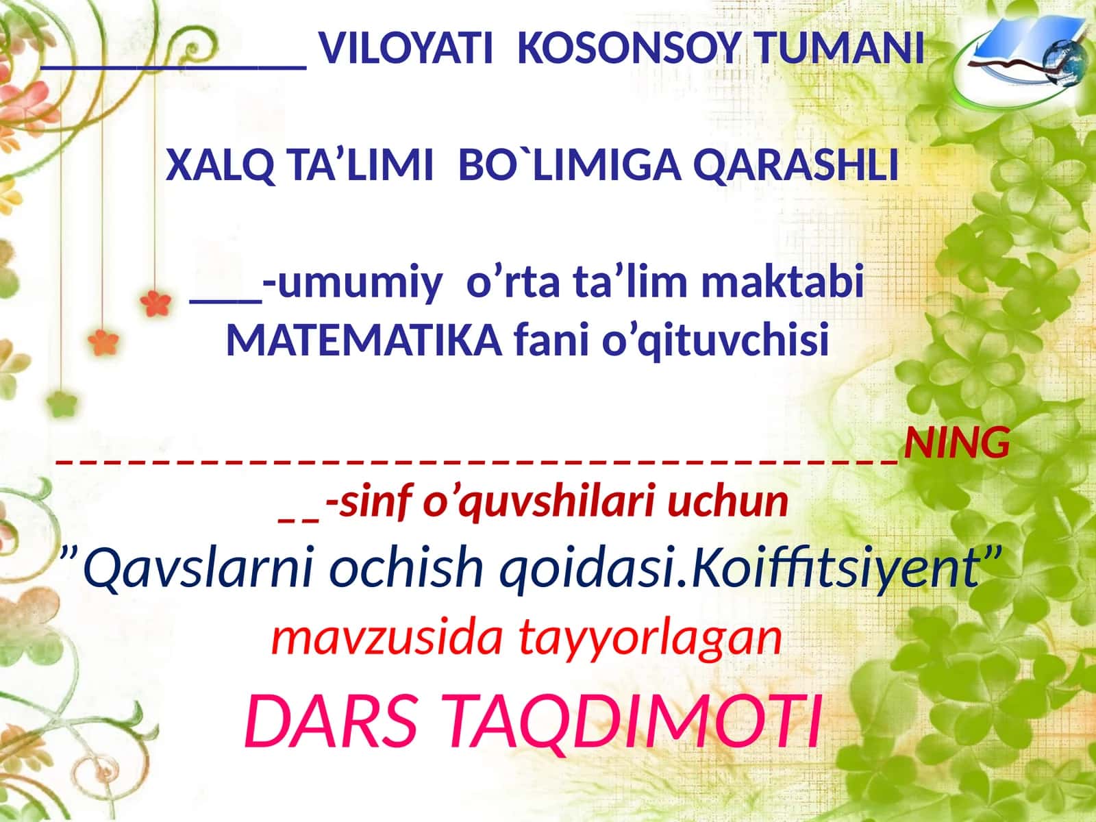 7-sinf Algebra fanidan Chiziqli funksiya va uning grafigi dars ishlanma