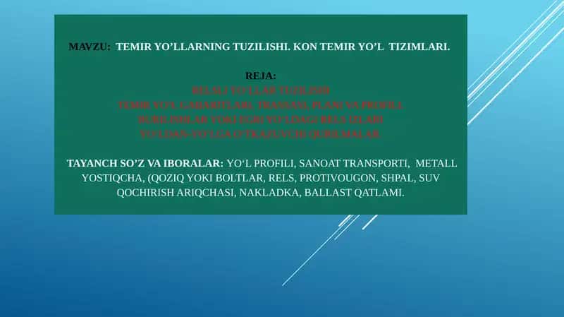 TEMIR YO’LLARNING TUZILISHI