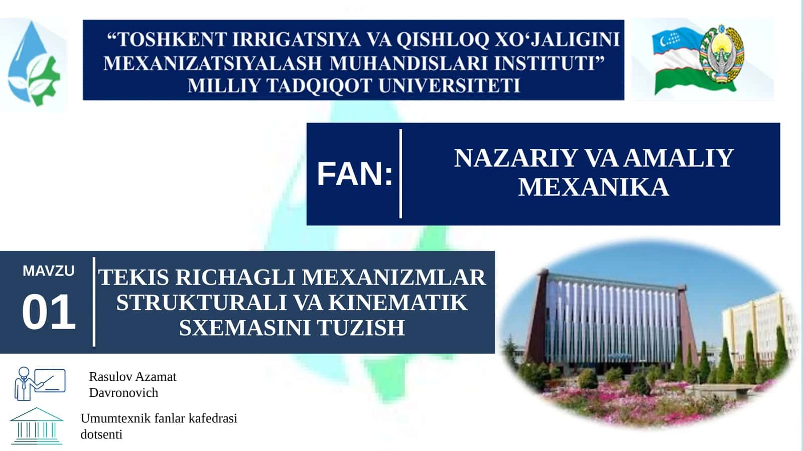 TEKIS RICHAGLI MEXANIZMLAR STRUKTURALIV A KINEMATIK SXEMASINI TUZISH