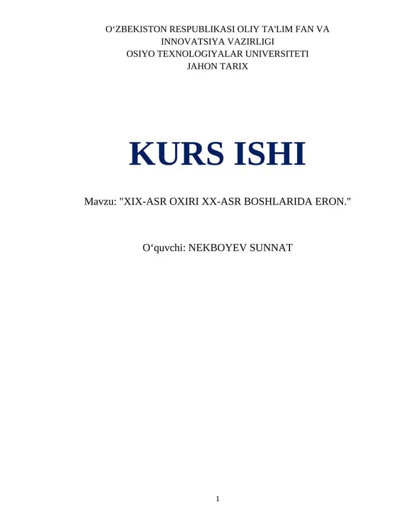 XIX-ASR OXIRI XX-ASR BOSHLARIDA ERON