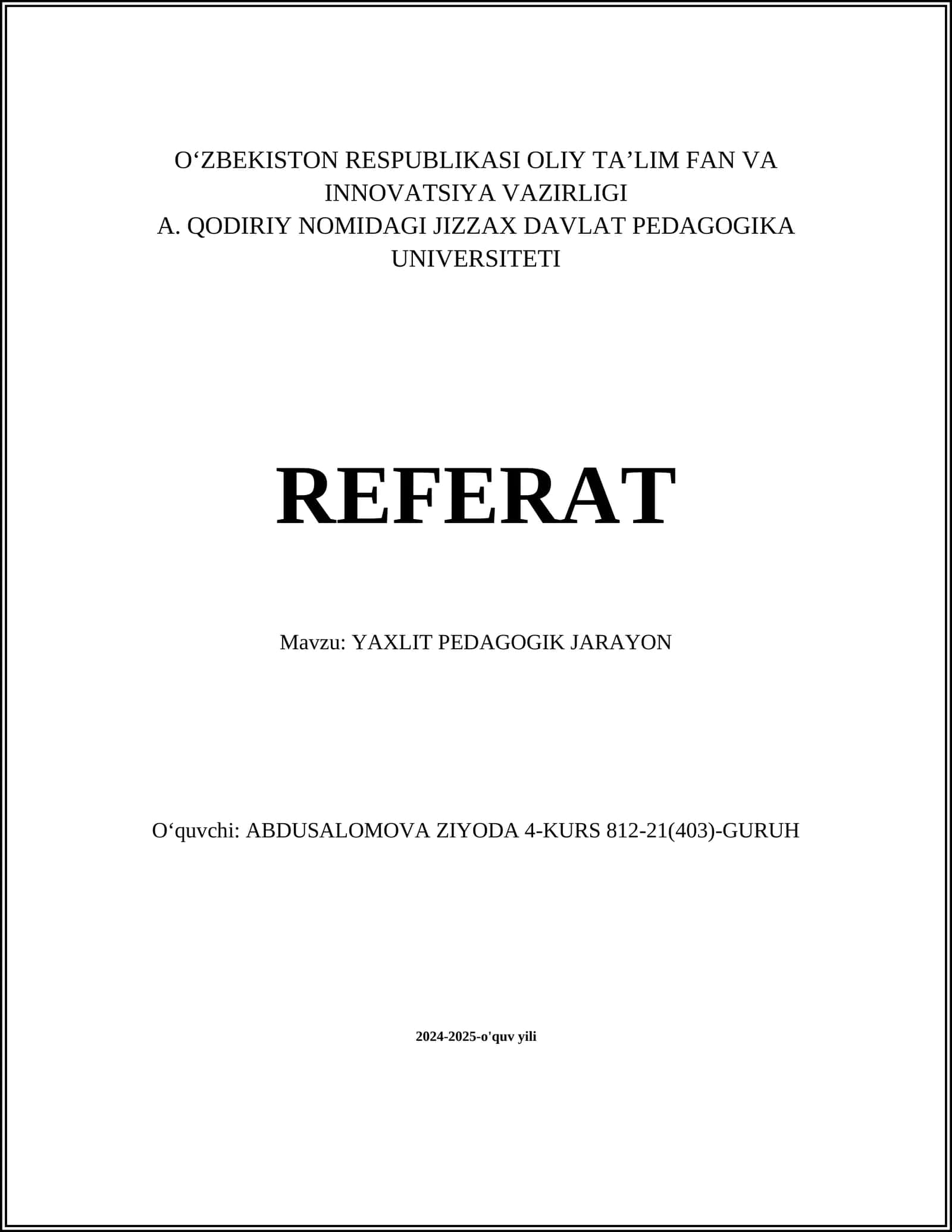 Yaxlit Pedagogik Jarayon
