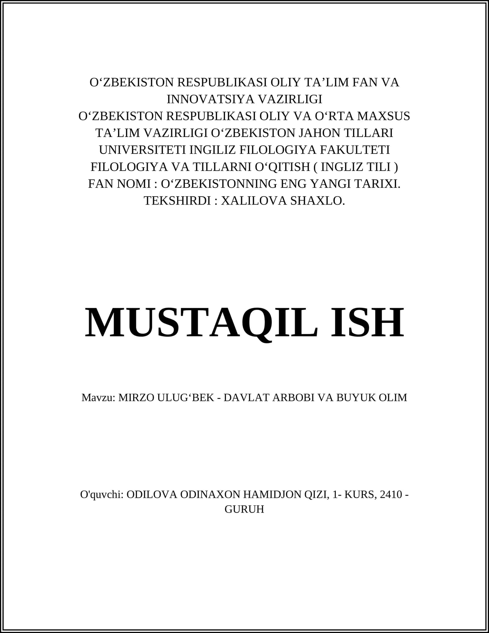 Mirzo Ulugʻbek - Davlat arbobi va buyuk olim
