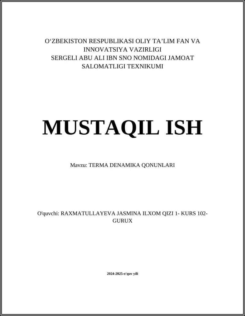 TERMA DENAMIKA QONUNLARI