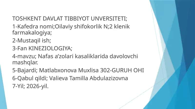 Nafas aʼzolari kasalliklarida davolovchi mashqlar