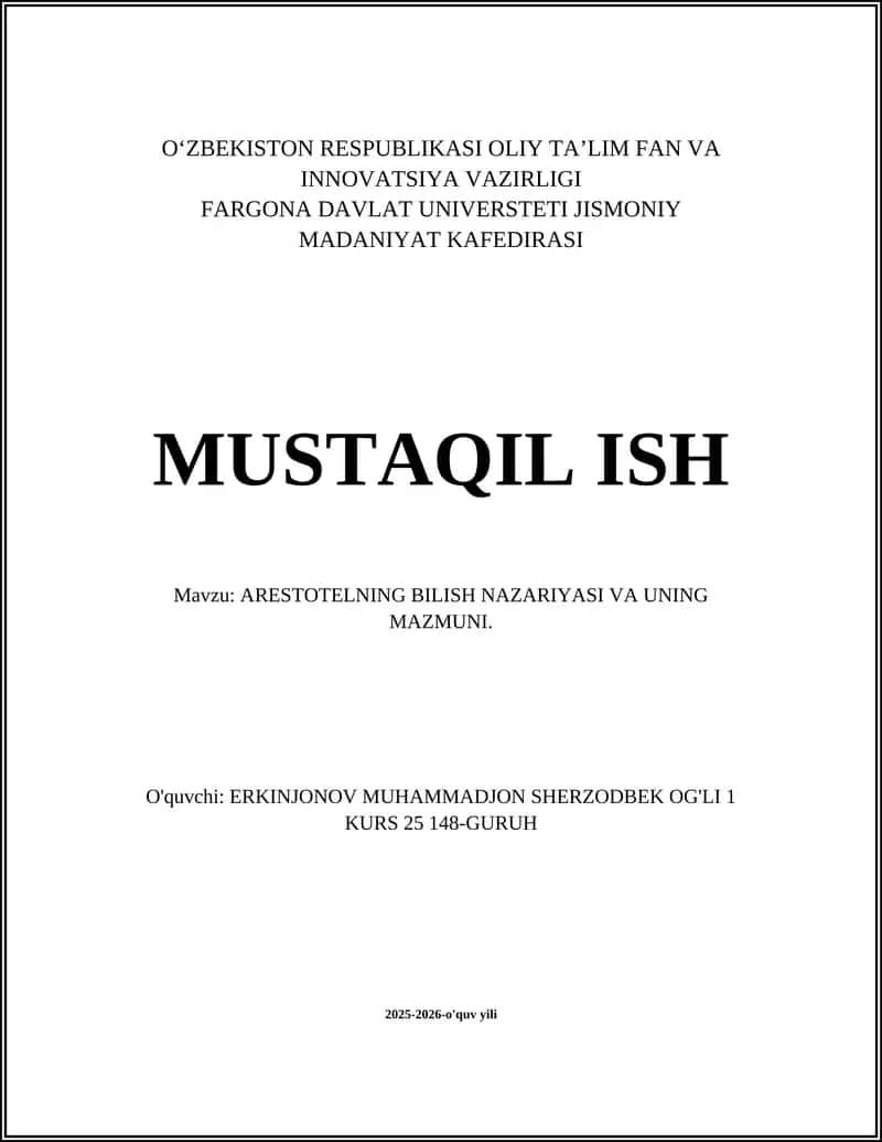 Arestotelning bilish nazariyasi va uning mazmuni