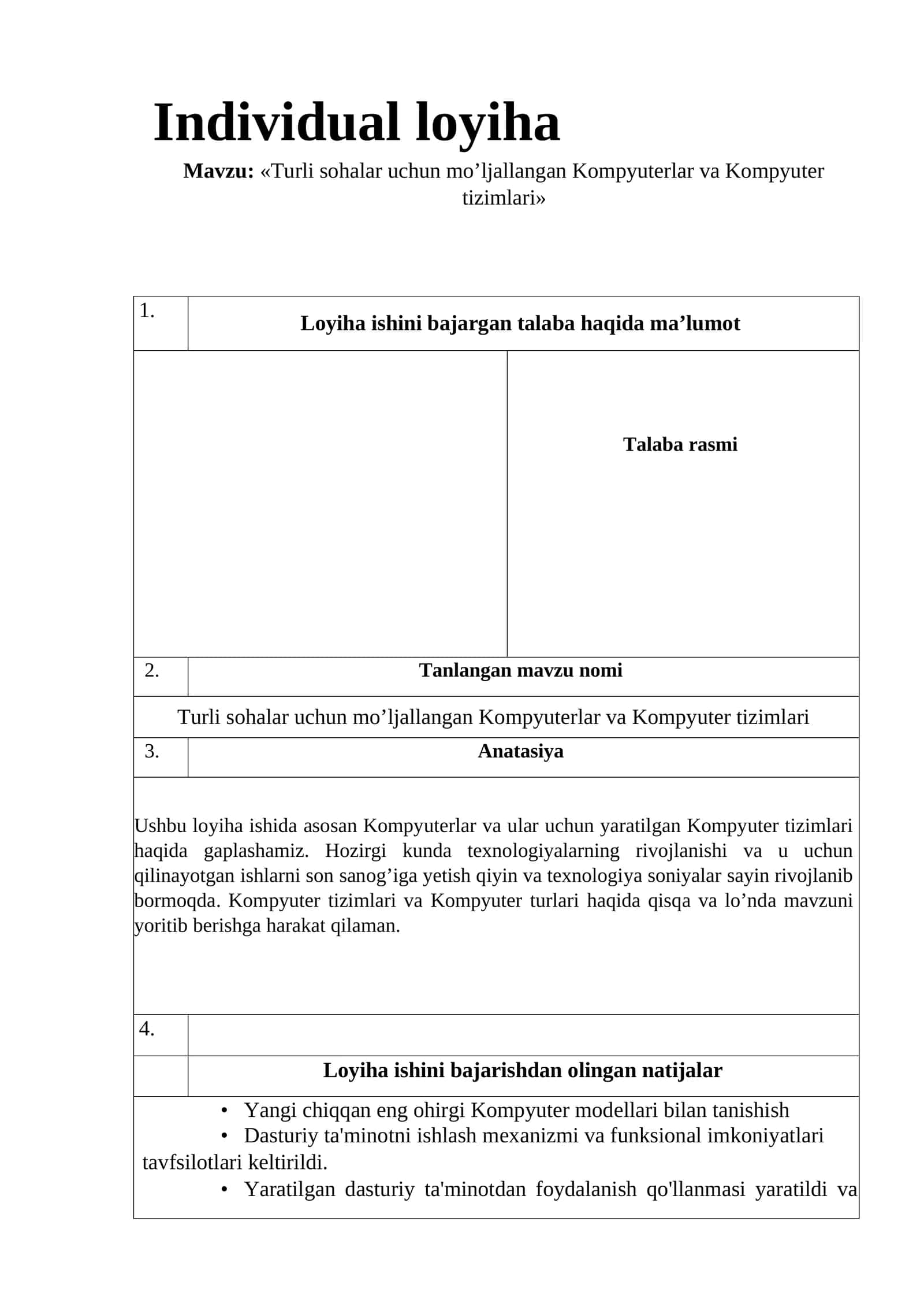 Turk sohalar uchun mo'ljallangan Kompyuterlar va Kompyuter tizimlari