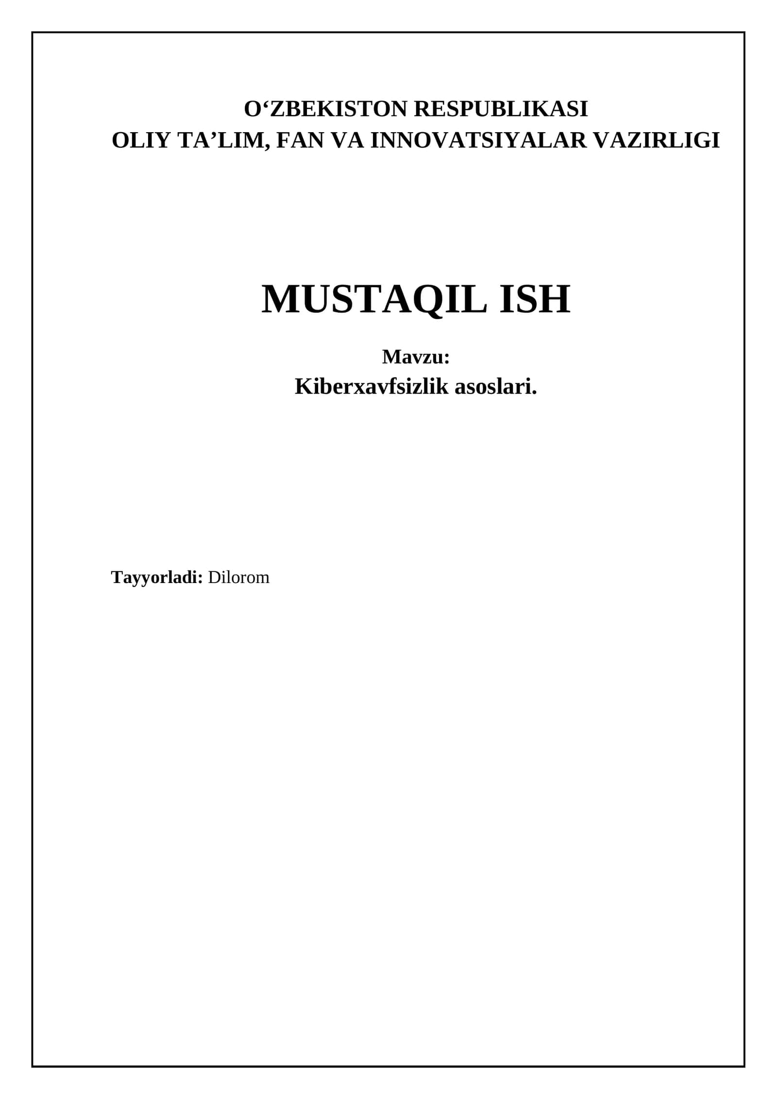 Kiberxavfsizlik asoslari
