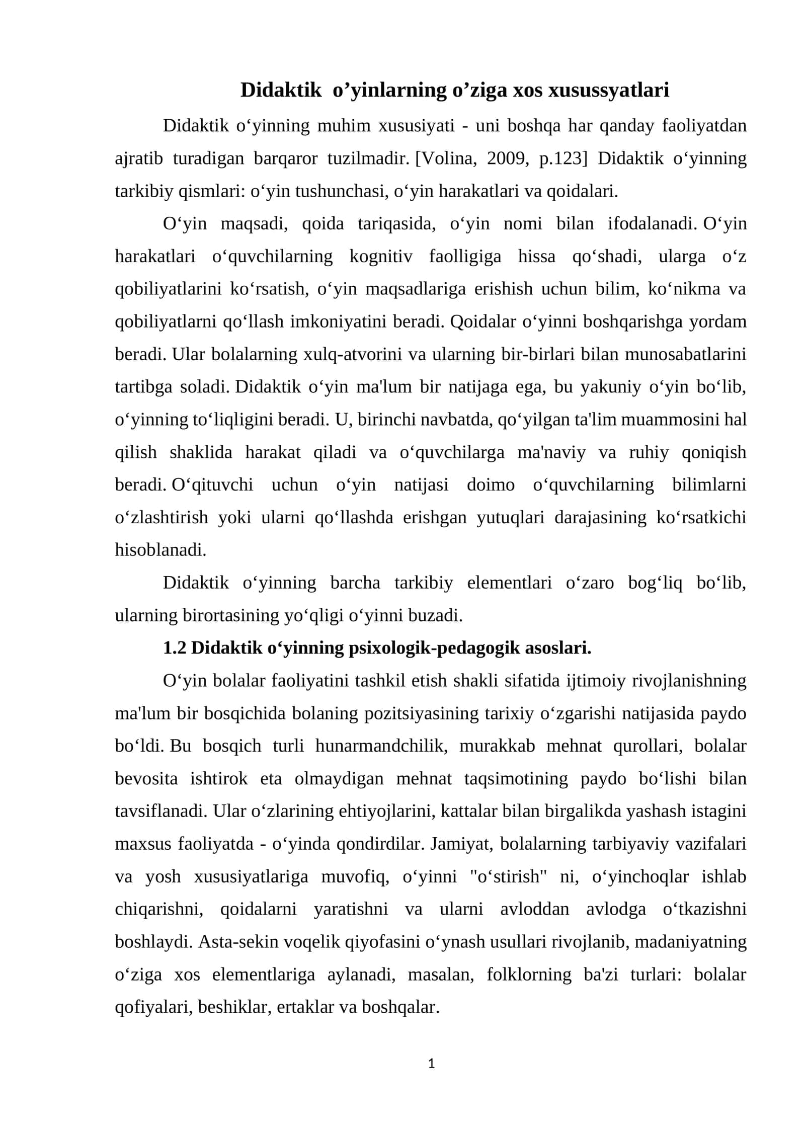 Didaktik o’yinlarning o’ziga xos xusussyatlari