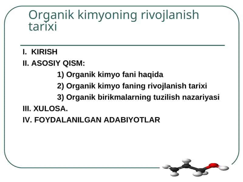 Organik kimyoning rivojlanish tarixi