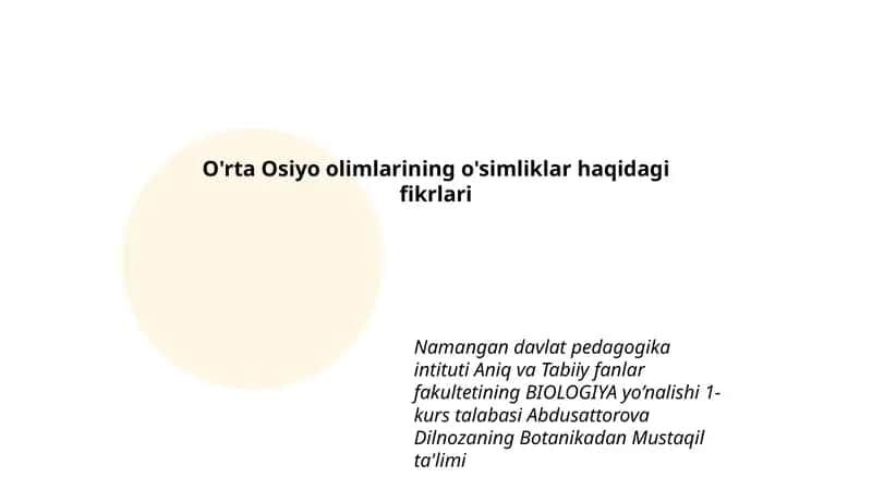 O'rta Osiyo olimlarining o'simliklar haqidagi fikrlari