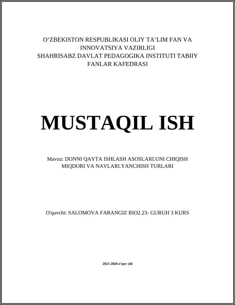 DONNI QAYTA ISHLASH ASOSLARI