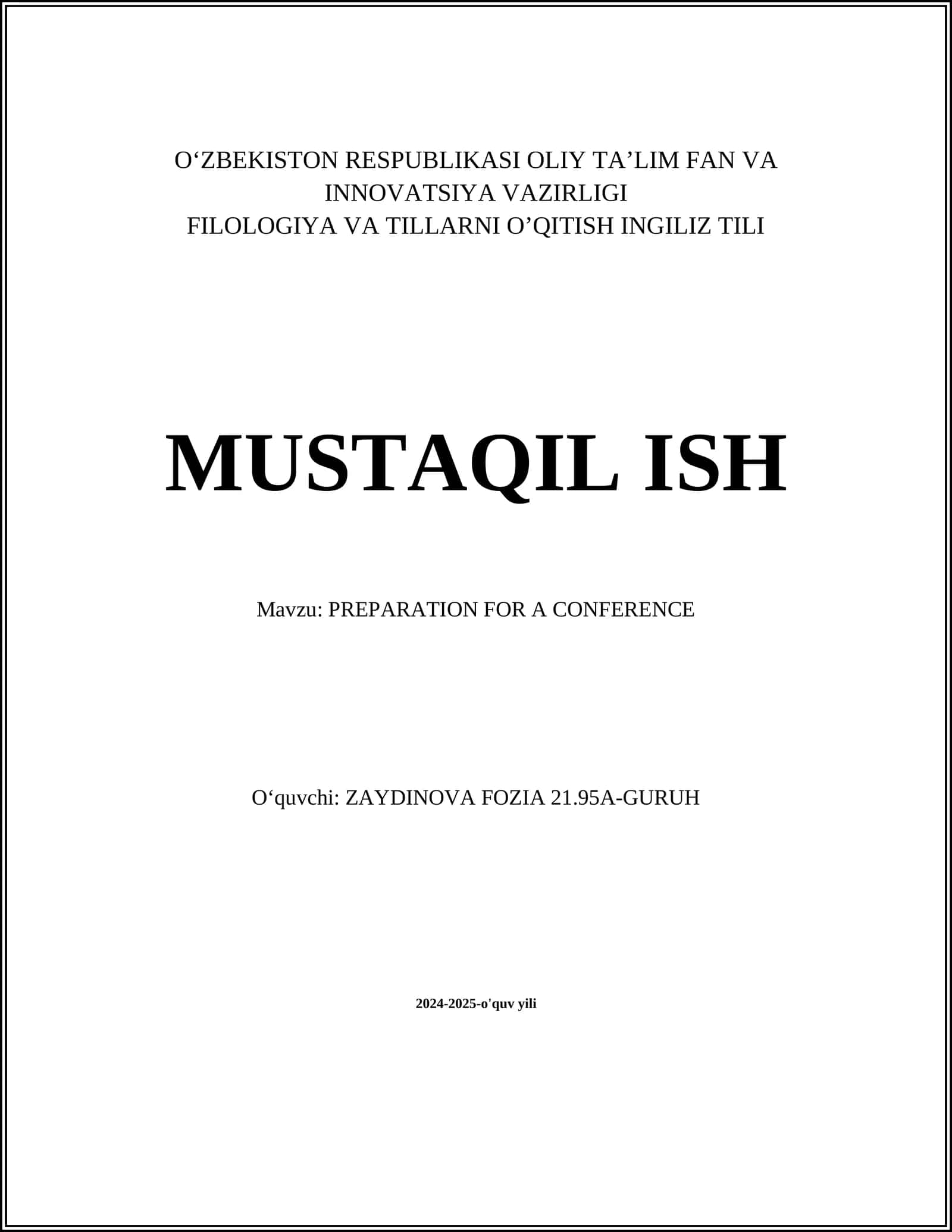 PREPARATION FOR A CONFERENCE