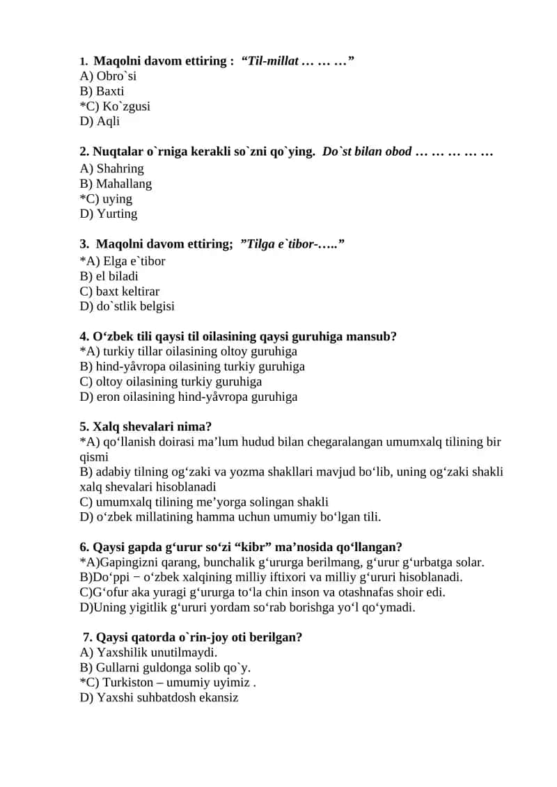 Maqolni davom ettiring:“Til-millat … … …”
