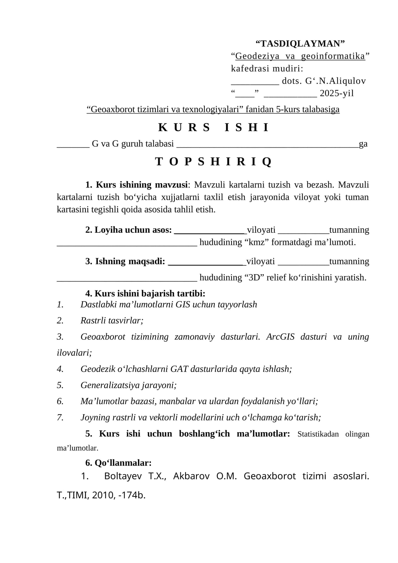 Geoaxborot tizimlari va texnologiyalari kursi