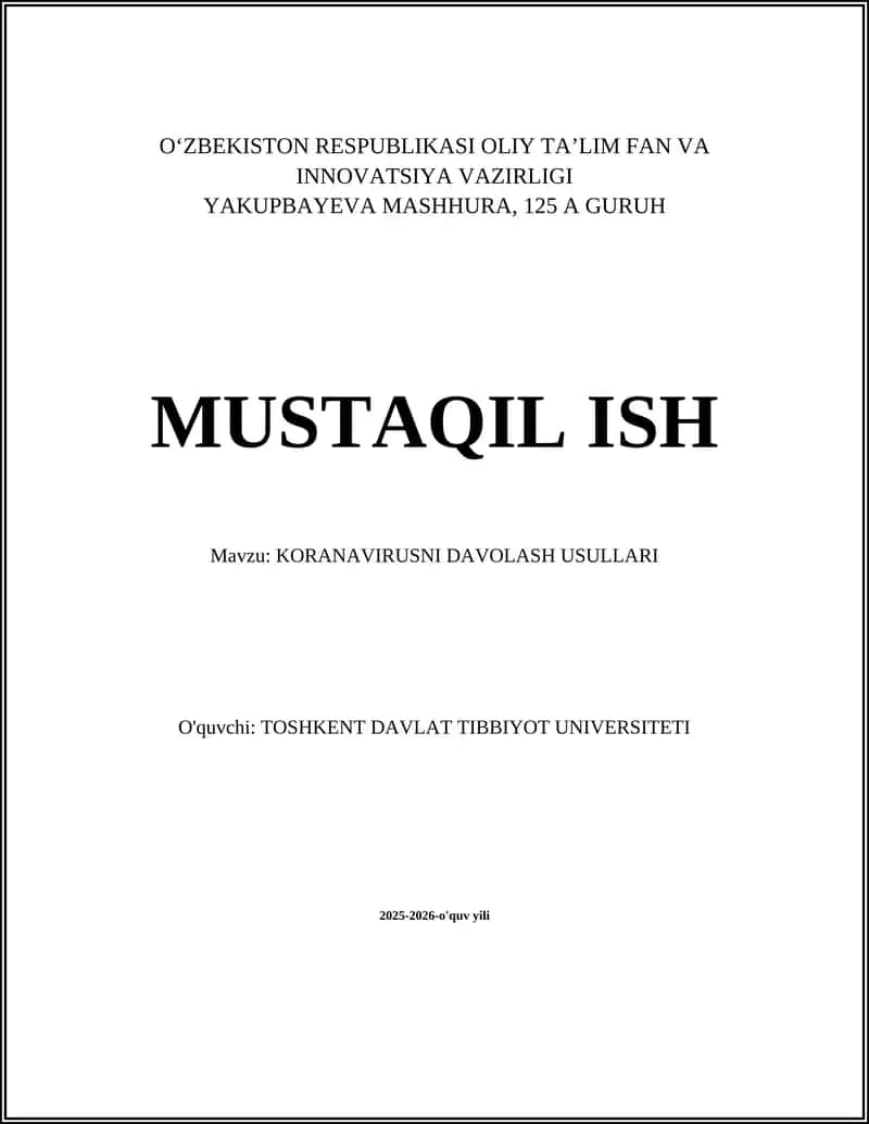 KORONAVIRUSNI DAVOLASH USULLARI