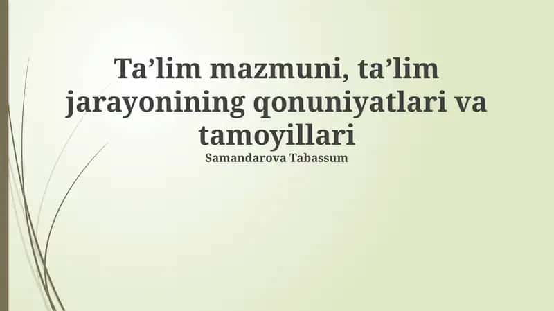 Taʼlim mazmuni, taʼlim jarayonining qonuniyatlari va tamoyillari