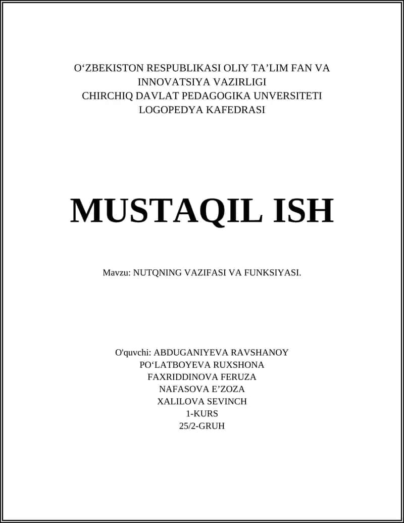 NUTQNING VAZIFASI VA FUNKSIYASI
